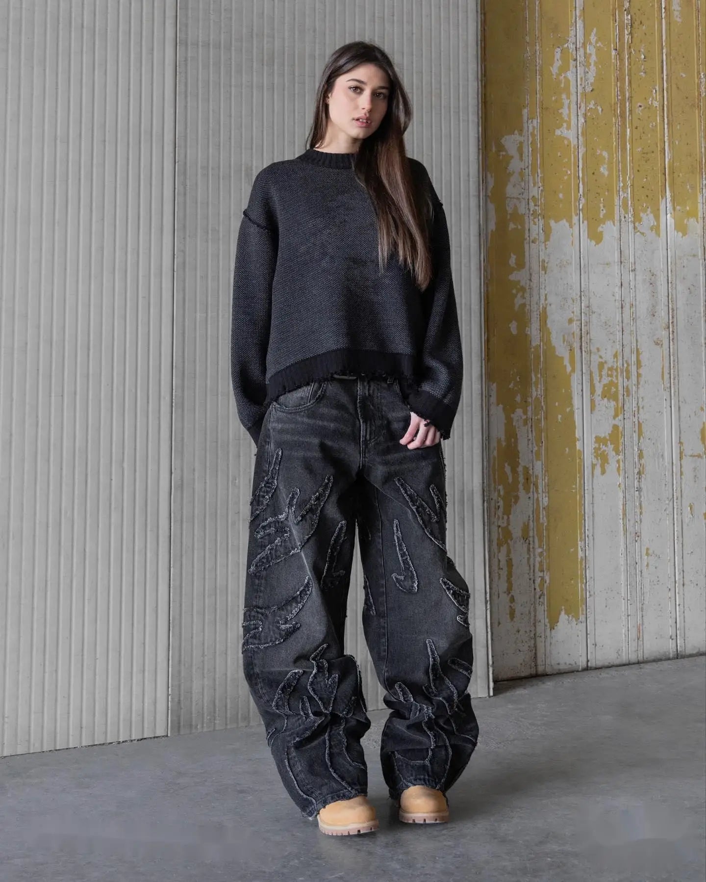 2024 Y2k Streetwear Retro Raw Edge Bordado Jeans Largos Homens Mulheres Moda Hip Hop Personalidade Patchwork Cintura Alta Calças Jeans