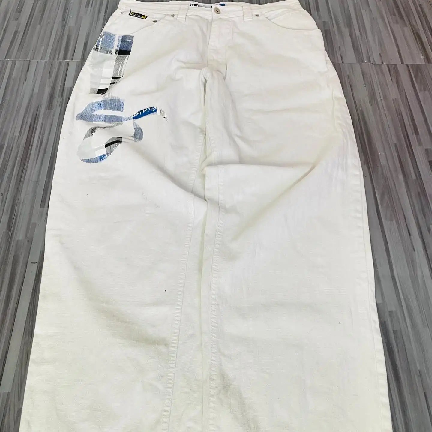 Moda americana 2025 Southpole New Y2k Branco Homens Estampado Jeans Gótico Retro Calças Soltas Calças Largas Casuais de Rua Calça Jeans Casal