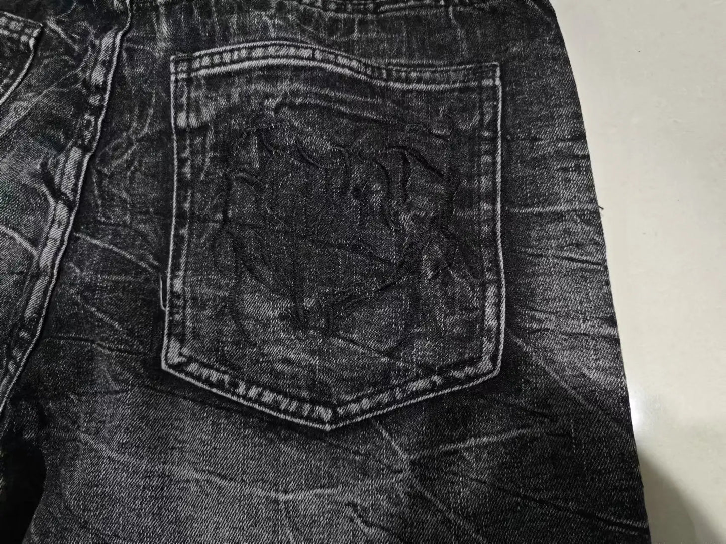 Gótico Retro Oversized Baggy Fit Unisex Mopping Pants Y2K Phantom Jeans High Street Spider Bordado Patch Hip Hop Streetwear