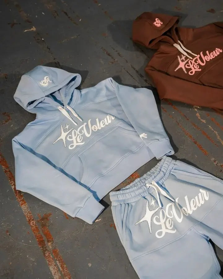 Moletom esportivo europeu e americano com capuz grande, masculino, casual, solto, roupa simples, estampado, calça, moletom feminino