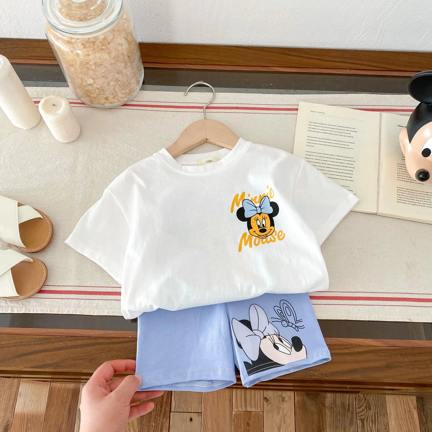 Verão Minnie Disney impresso T-shirt casual fashion set meninas bebê manga curta sportswear bonito Tshirts para crianças slim fit set