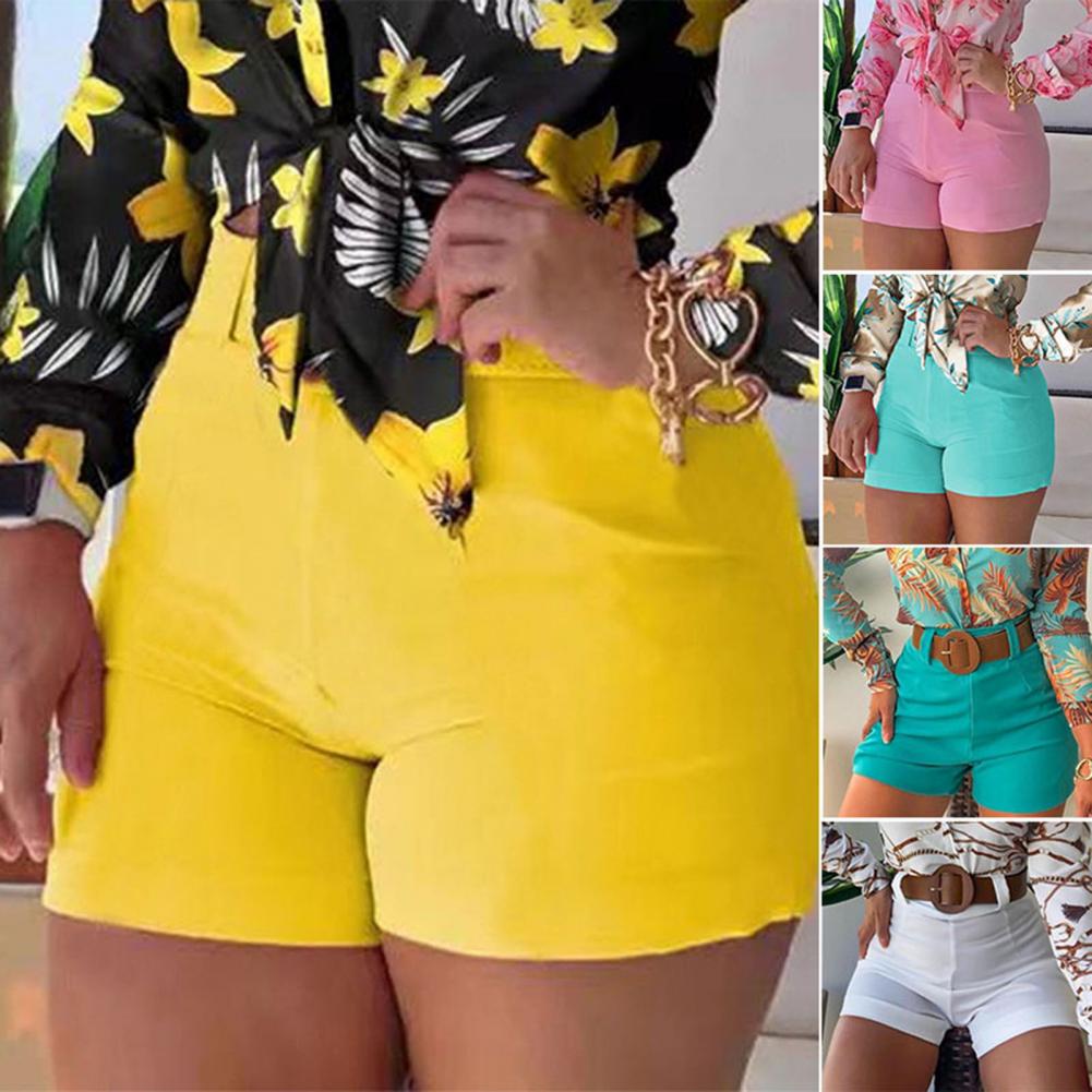 Shorts Femininos Bottoms Hot Pants Verão Chic Cor Sólida Zíper Traseiro Hot Pants Cintura Alta Cor Sólida Zíper Traseiro Slim Shorts