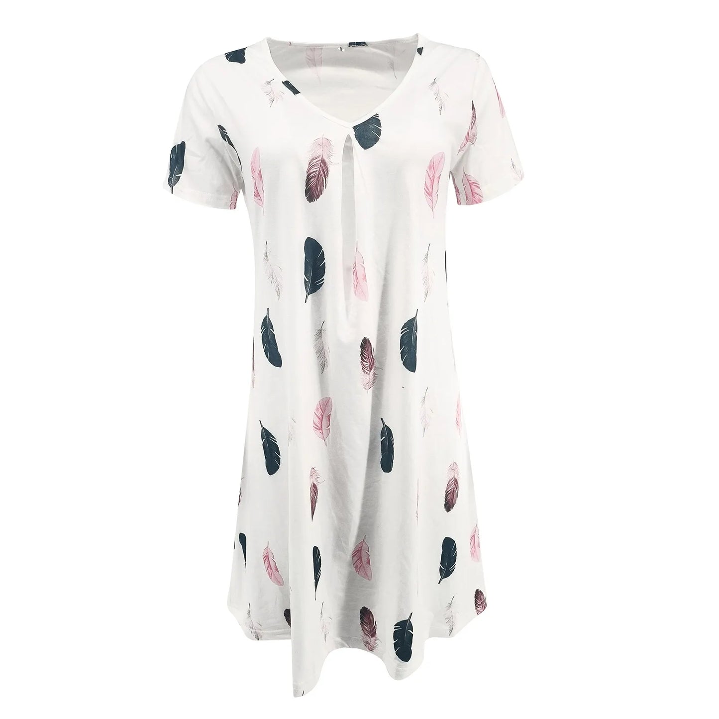 Vestidos com estampa de penas Mulheres Verão 2025 Roupas Manga Curta Decote em V Mini Vestido Elegante Boêmio Moda Vestido de verão Vestidos de praia