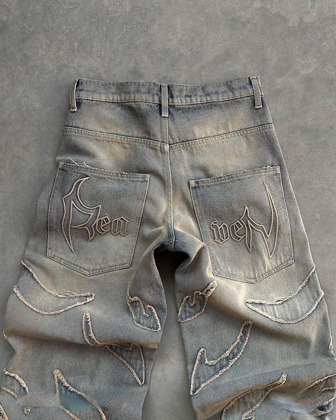 2024 Y2k Streetwear Retro Raw Edge Bordado Jeans Largos Homens Mulheres Moda Hip Hop Personalidade Patchwork Cintura Alta Calças Jeans