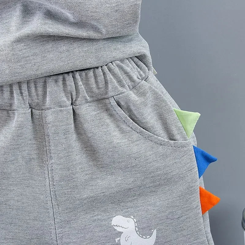 Verão Crianças Roupas Do Bebê Meninos Conjunto de Roupas Dinossauro Impresso Turn-down Collar T-Shirts Tops + Shorts 2PCS / Suit Conjuntos de Roupas Infantis