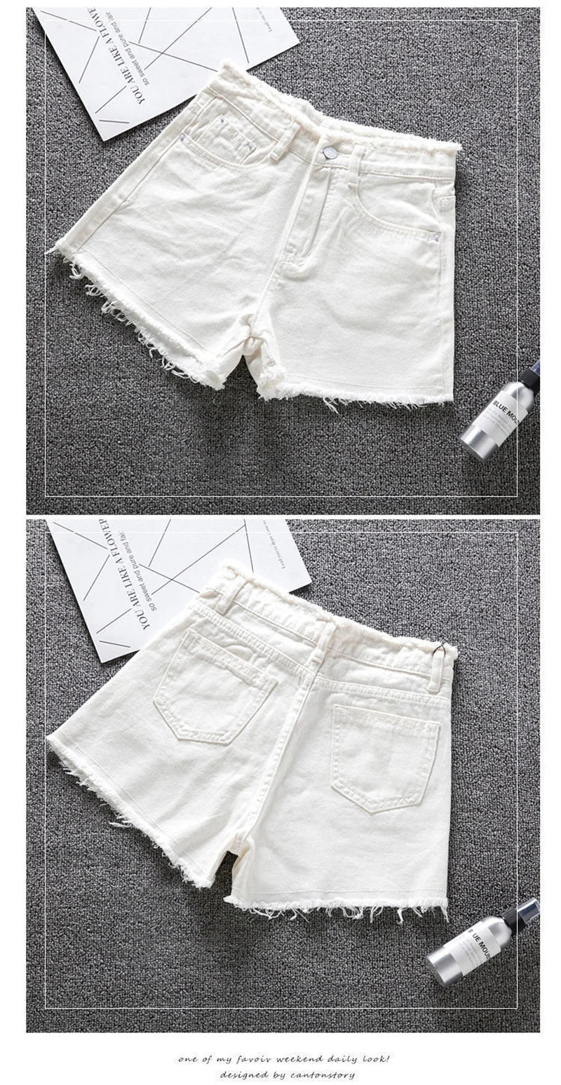 2023 Verão Mulher High Haist Jeans Shorts Moda Ásperas Denim Calças Curtas Colegial Calças Casuais Azul Preto Branco Jeans