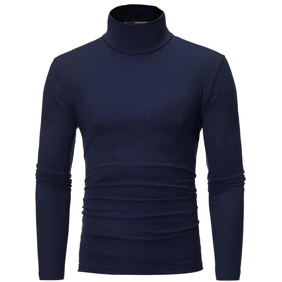 1 peça masculina fina e quente tops masculinos outono manga comprida térmica masculino gola alta moda camiseta