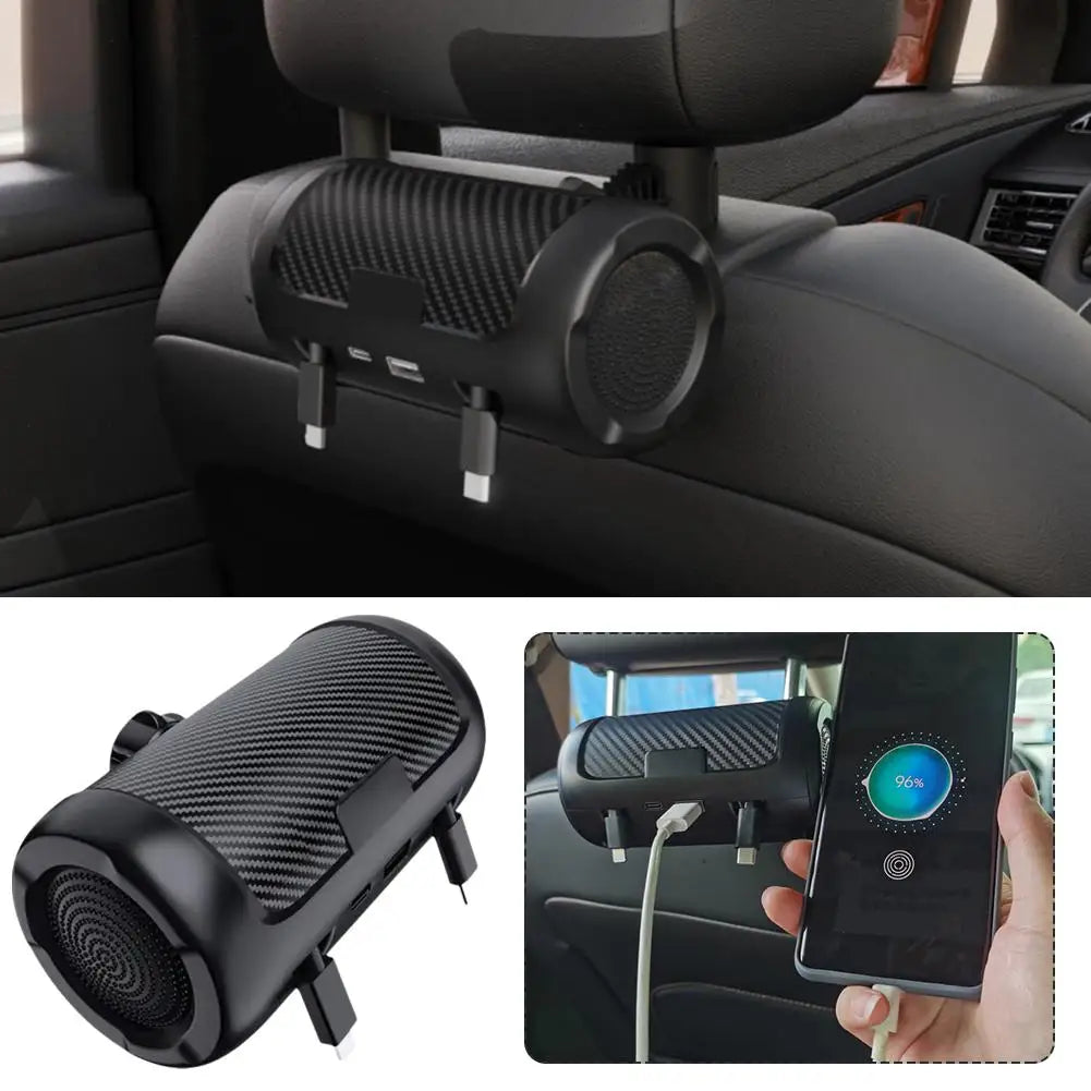 Carregador de Encosto de Cabeça Retrátil Multifuncional para Traseira do Carro 4 em 1 Adaptador Rápido 65W para Notebook/Telefone/iPad Q7C9