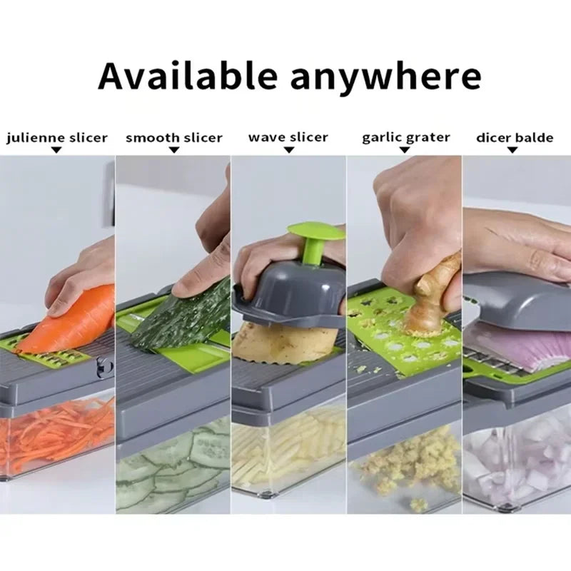 Cortador de Legumes Ferramenta de Cozinha Multifuncional, Picador de Alimentos 5 em 1 para Tomate, Cenoura, Queijo e Cebola, Ralador Cortador Manual