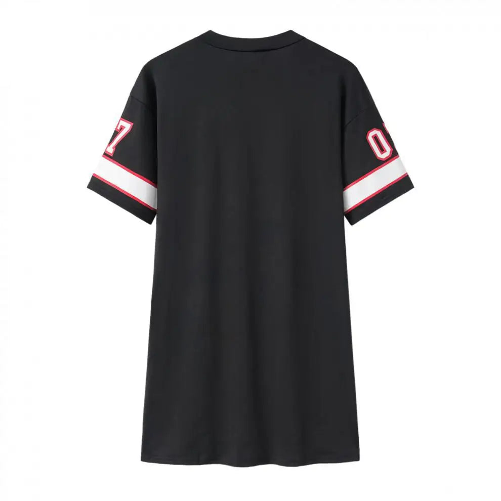 2024 Nova Moda Decote Em V Rainha Letras Vestido Estampado Manga Curta Basquete Estilo Esportivo Sexy Solto Roupas Femininas Streetwear
