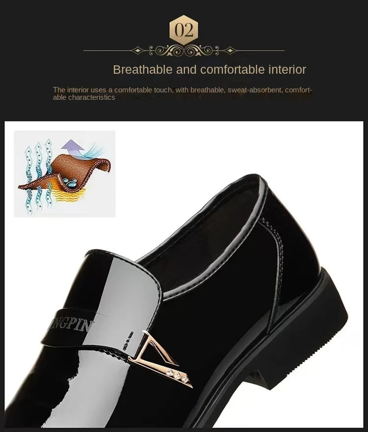 Sapatos de couro de laca masculinos Sapatos de couro de negócios Edição coreana Britânico Conjunto pontiagudo Sapatos de couro masculinos
