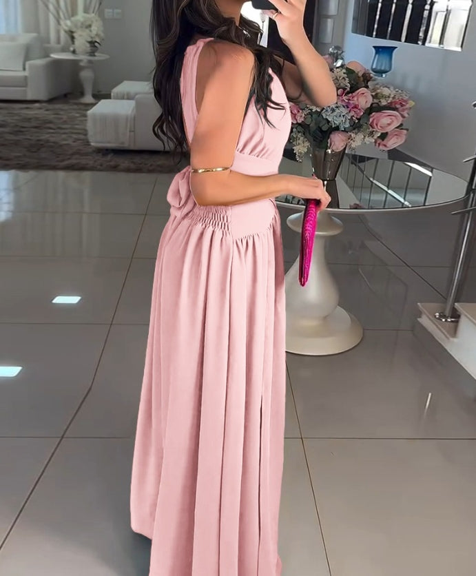 Mulheres Vestido de Noite 2024 Primavera/Verão Mais Recente Inteligente Côr Sólida Vermelho Temperação Um Ombro Festa Apertado Saia Longa