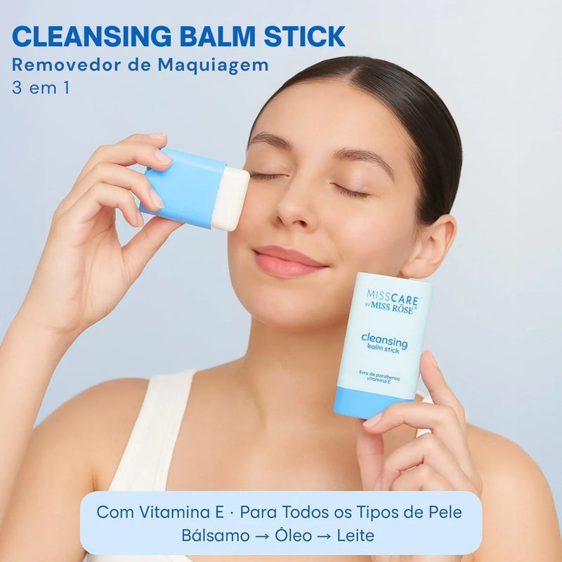 Bálsamo de Limpeza Stick 3 em 1 Miss Rôse - Demaquilante · Vitamina E · Para Todos os Tipos de Pele