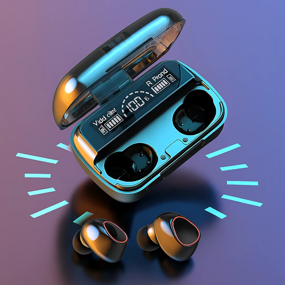 Fone de ouvido Bluetooth 5.1 com estojo LED, à prova d'água, poderoso, com bateria longa e controle touch