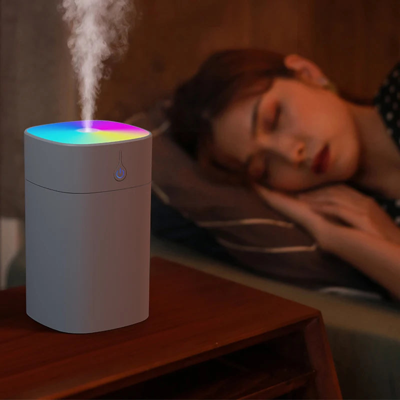 Umidificador de Ar USB Mini 400ml Difusor de Óleo Essencial Aromático para Casa e Carro Difusor Ultrassônico Silencioso com Névoa e Lâmpada LED Colorida