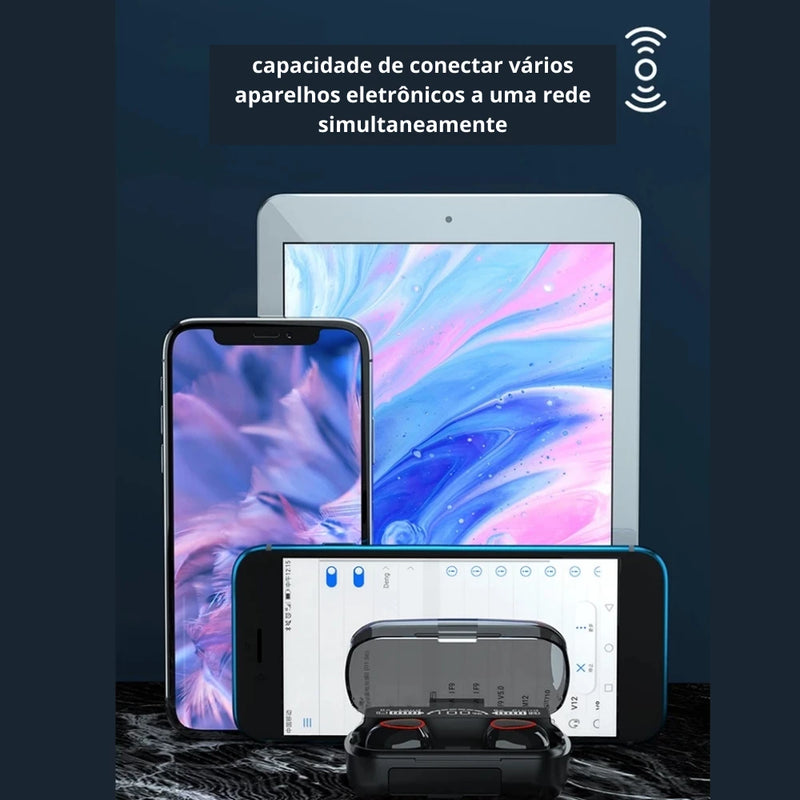 Fone de ouvido Bluetooth 5.1 com estojo LED, à prova d'água, poderoso, com bateria longa e controle touch