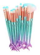 Kit de 10 Pincéis de Maquiagem Sereia Conjunto Completo para Aplicação Profissional de Maquiagem e Acabamento com Qualidade