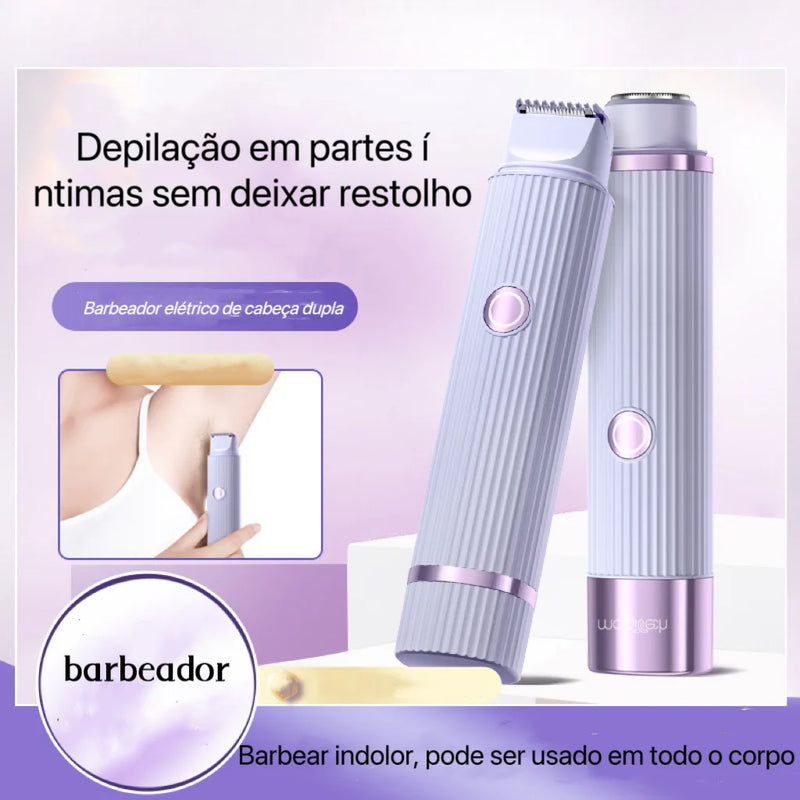 Depilador elétrico manual compacto para homens ou mulheres com carregamento USB e 2 cabeças de uso