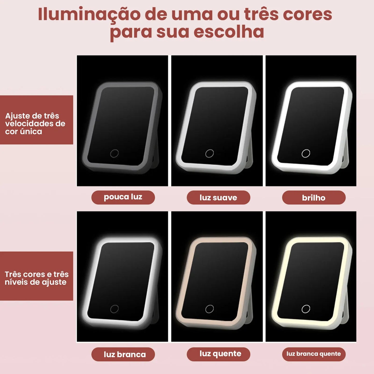 Espelho de Maquiagem LED Recarregável via USB