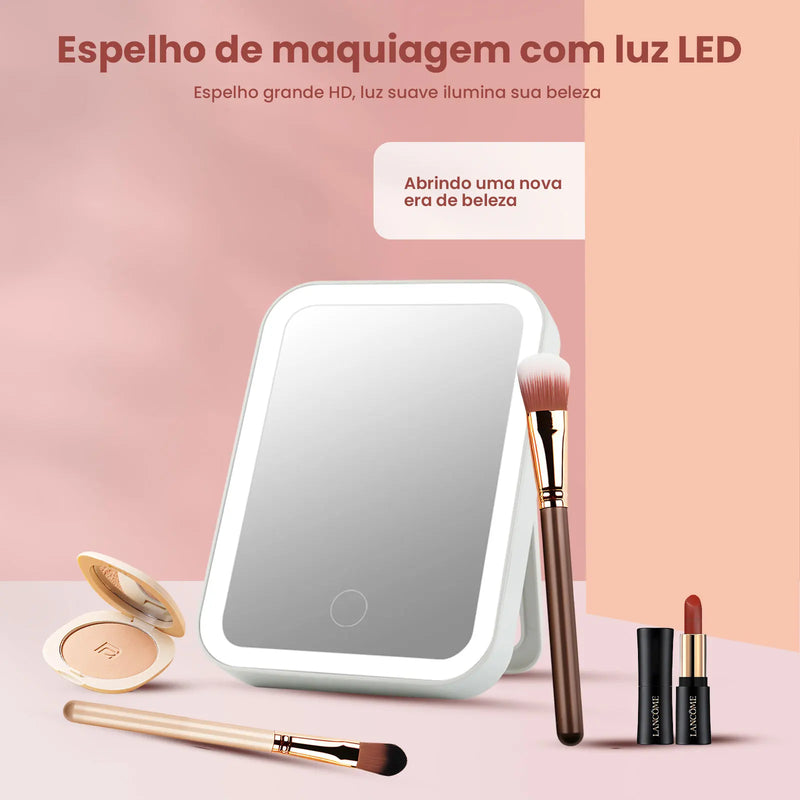 Espelho de Maquiagem LED Recarregável via USB - 3 Camadas com Toque Sensível e 3 Níveis de Iluminação