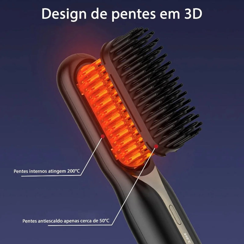 Escova Alisadora de Cabelo Portátil Sem Fio Mini USB