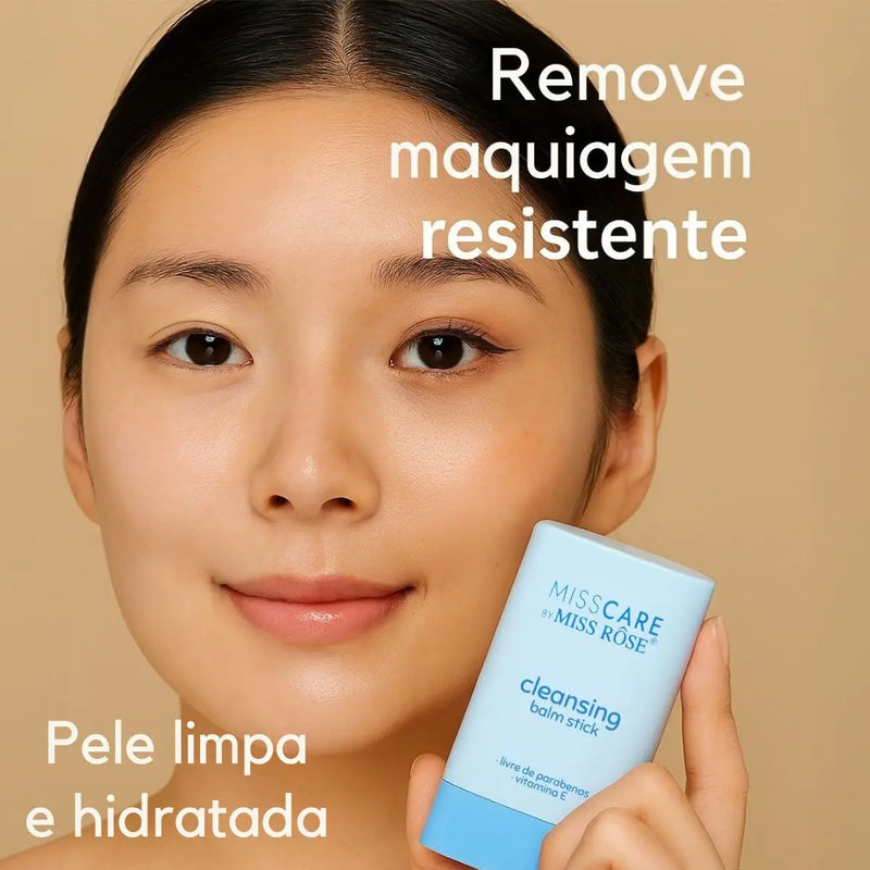 Bálsamo de Limpeza Stick 3 em 1 Miss Rôse - Demaquilante · Vitamina E · Para Todos os Tipos de Pele