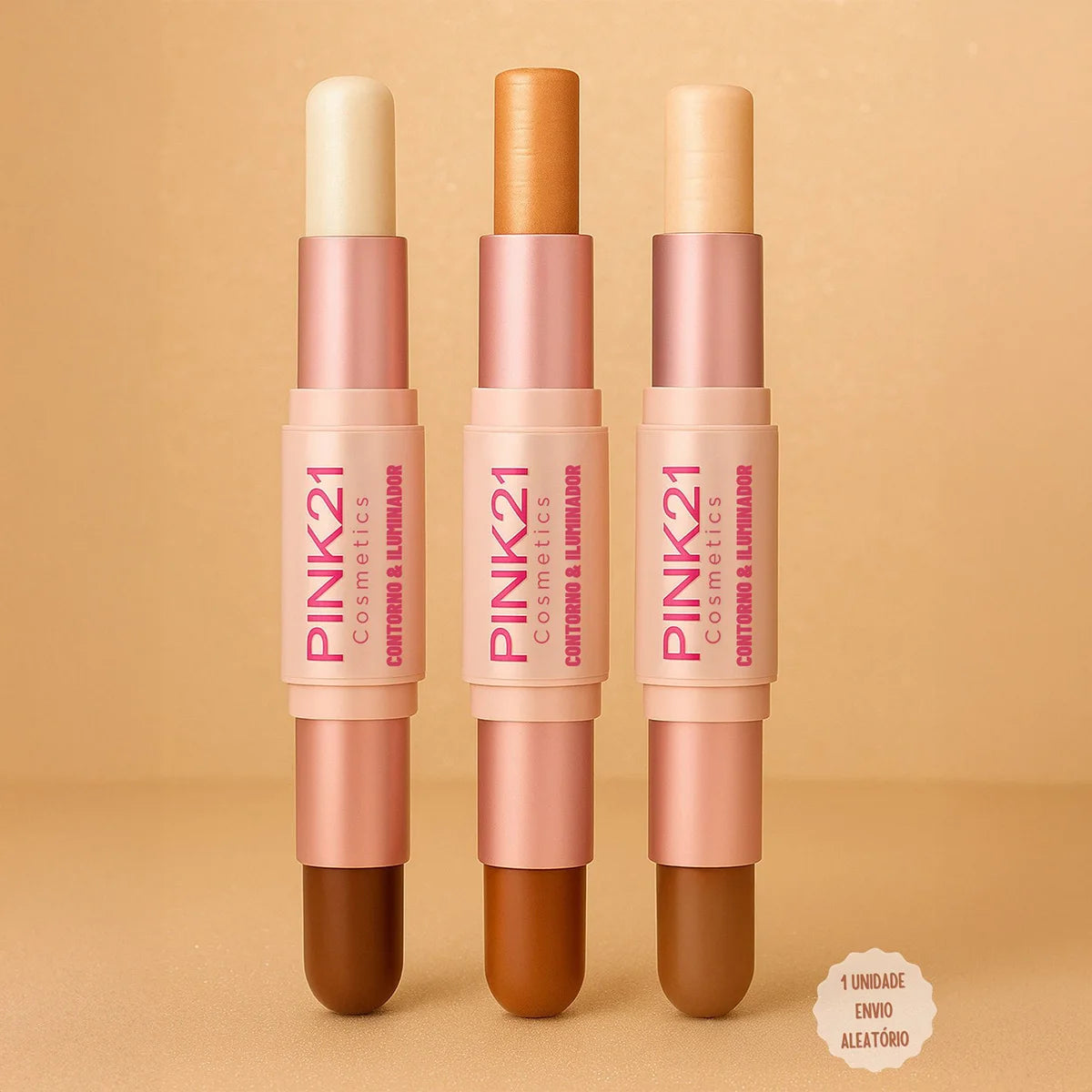 PINK 21- Brilho Natural e Efeito Definido PINK 2- em-1 Bastão Iluminador