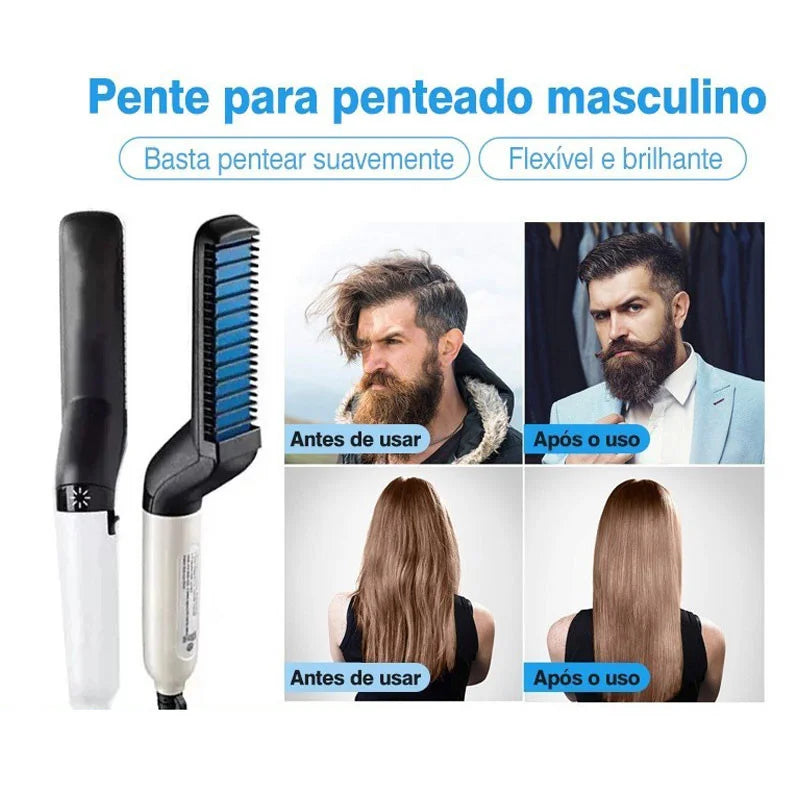 Chapinha modelador Pente Portatil para cabelo e barba masculino Pente Eletrico Escova Alisadora