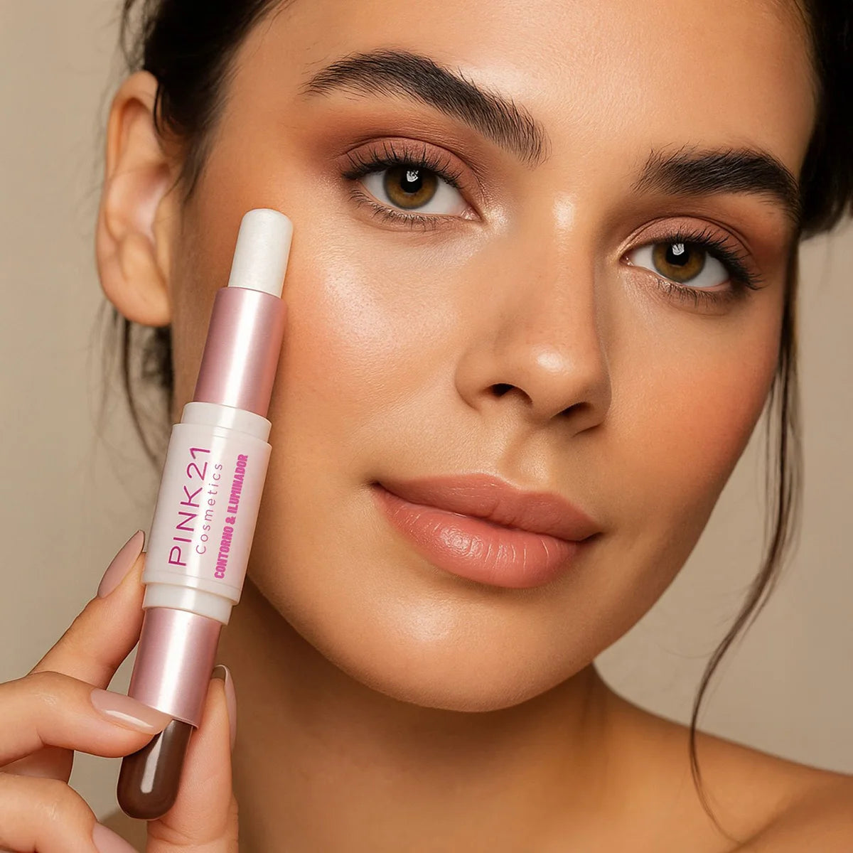 PINK 21- Brilho Natural e Efeito Definido PINK 2- em-1 Bastão Iluminador