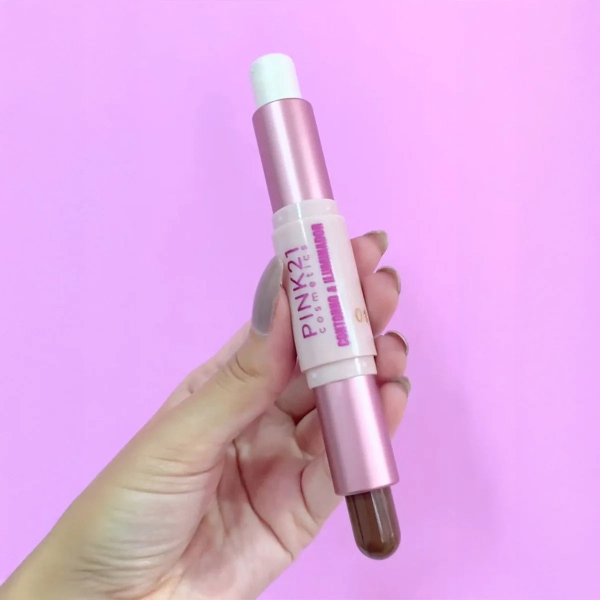 PINK 21- Brilho Natural e Efeito Definido PINK 2- em-1 Bastão Iluminador