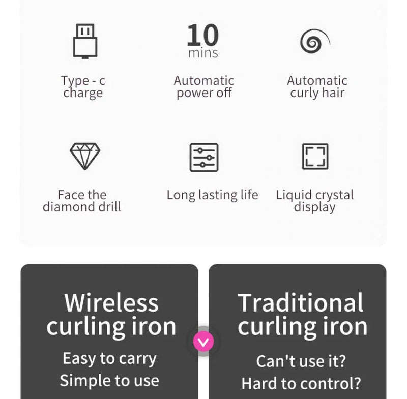 Modelador de Cachos Automático Profissional USB Portátil Sem Fio