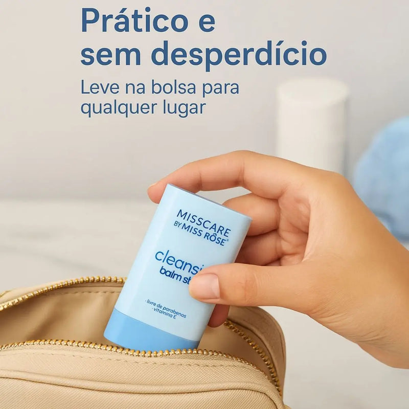 Bálsamo de Limpeza Stick 3 em 1 Miss Rôse - Demaquilante · Vitamina E · Para Todos os Tipos de Pele