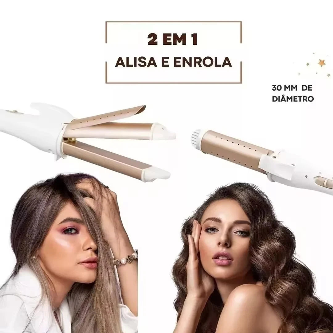 Mini Alisador e Modelador Profissional 2 em 1 Bivolt Cabelos Lisos e Cacheados Versáteis com Praticidade