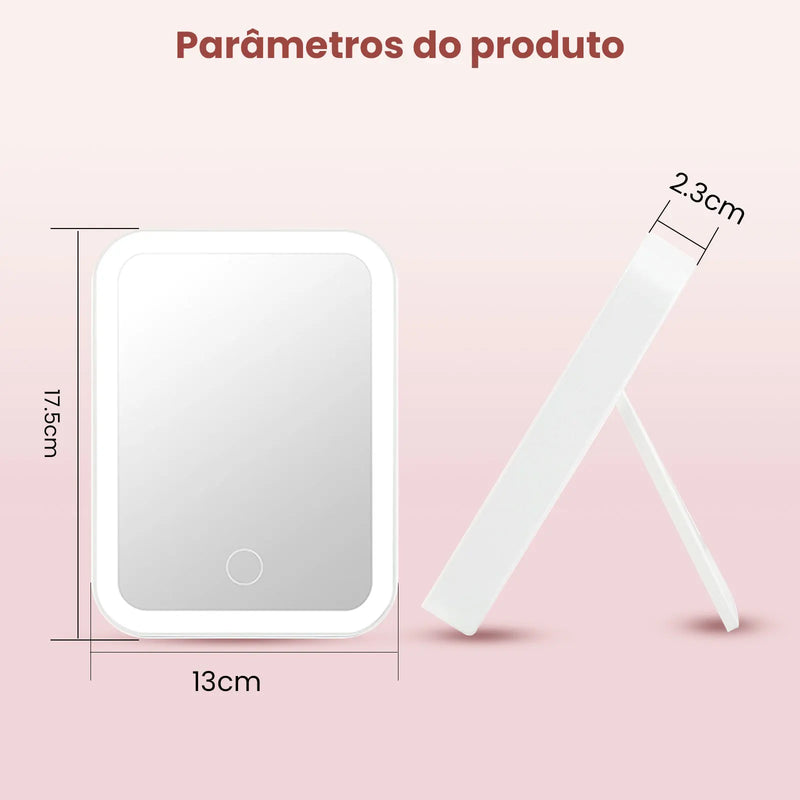 Espelho de Maquiagem LED Recarregável via USB - 3 Camadas com Toque Sensível e 3 Níveis de Iluminação