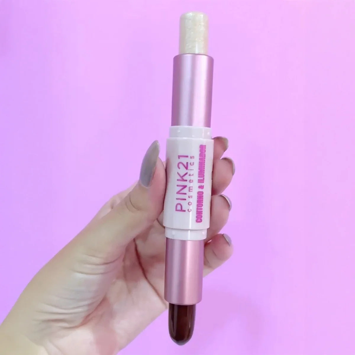 PINK 21- Brilho Natural e Efeito Definido PINK 2- em-1 Bastão Iluminador
