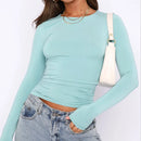 Camiseta de manga comprida feminina Primavera Outono Sólida Slim Fit Camisas casuais Pulôveres femininos Camiseta básica Y2k Roupas Streetwear Crop Tops