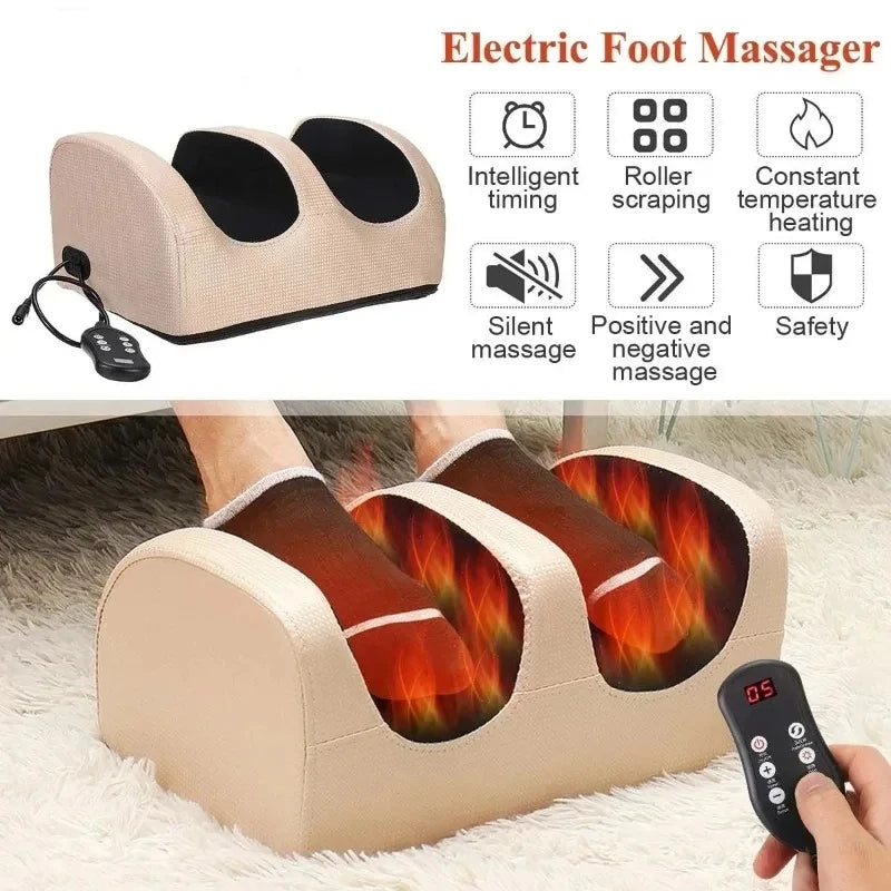Massageador de Pés Elétrico com Aquecimento, Terapia de Compressão Quente, Shiatsu, Rolo de Amassamento para Relaxamento Muscular e Alívio da Fadiga - Máquina de Spa para Pés