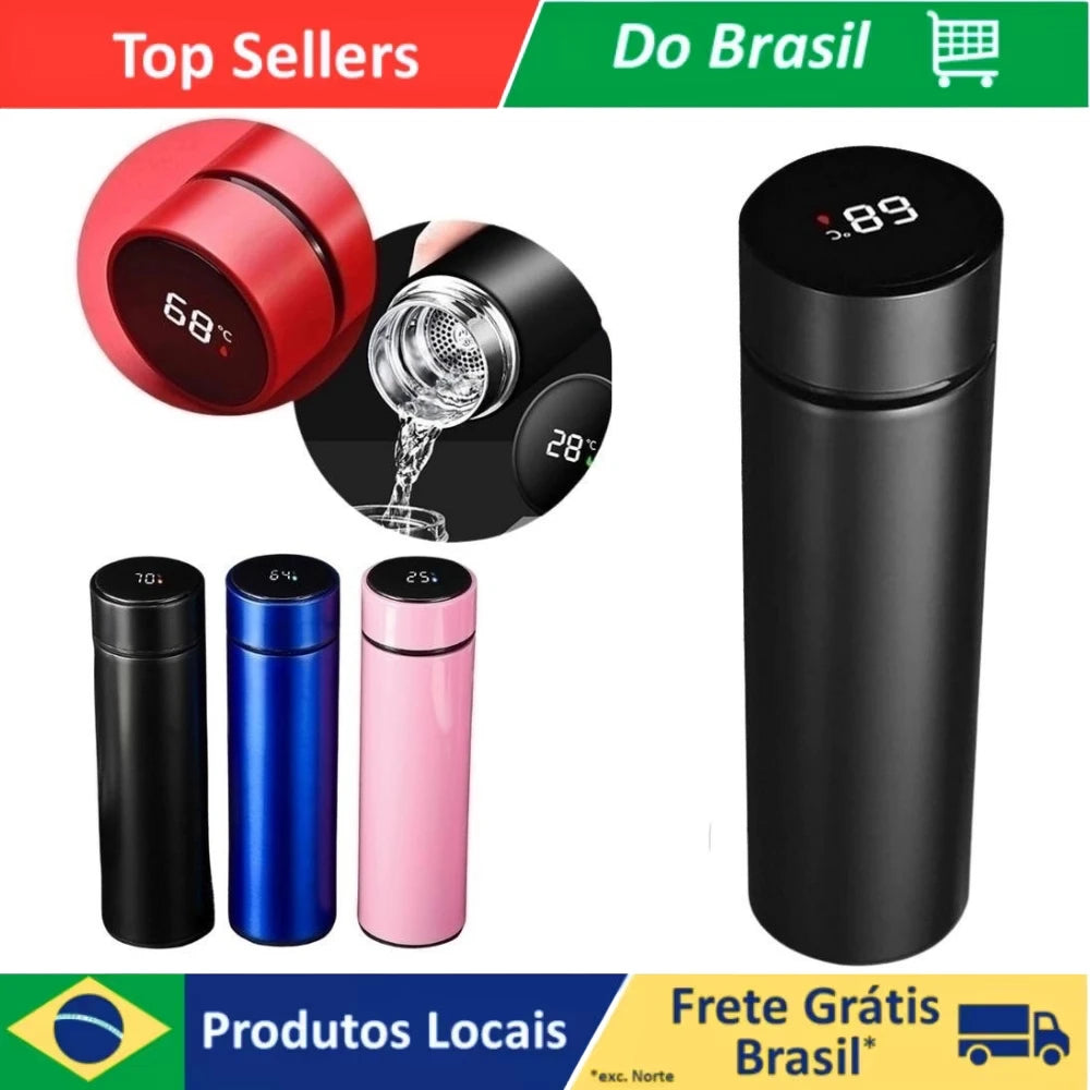 Garrafa Térmica Inox, Sensor de Temperatura Digital Inteligente Led para bebida quente e fria