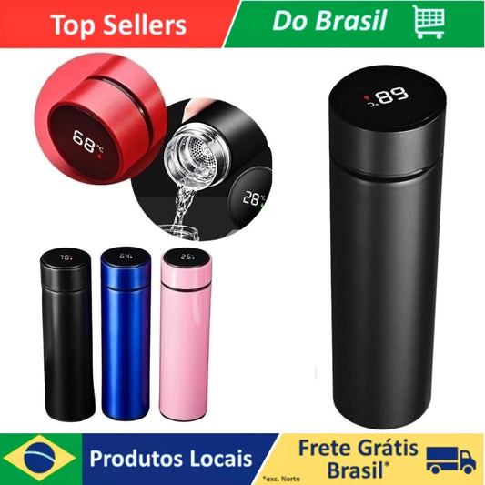 Garrafa Térmica Inox, Sensor de Temperatura Digital Inteligente Led para bebida quente e fria
