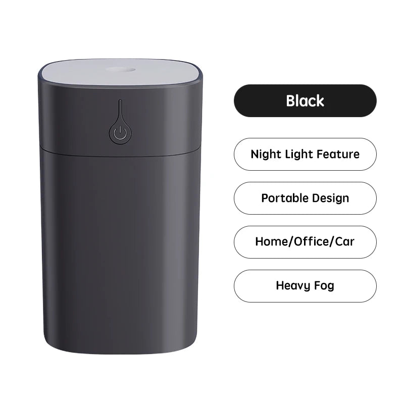 Umidificador de Ar USB Mini 400ml Difusor de Óleo Essencial Aromático para Casa e Carro Difusor Ultrassônico Silencioso com Névoa e Lâmpada LED Colorida