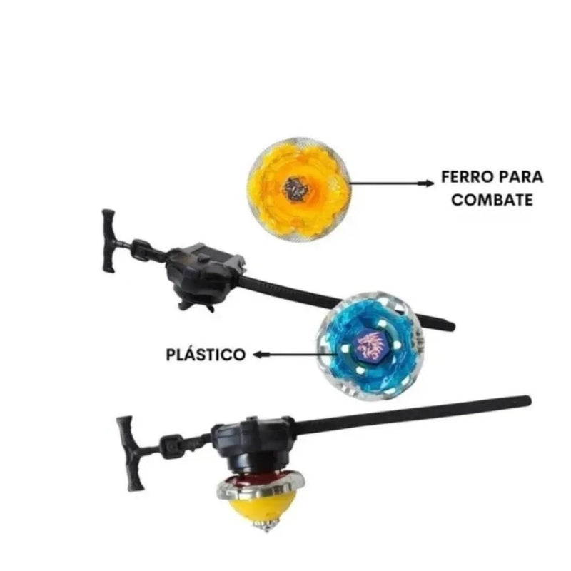 4 Kit Beyblade Metal Led + Lançador + Arena Promoção Brinquedo Lançador Tornado Blay Blade Luz