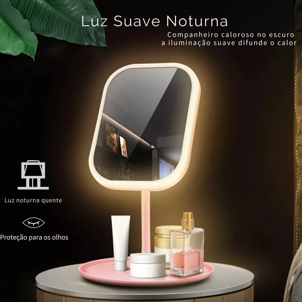 Espelho LED Dobrável – Iluminação e Aumento para Detalhes
