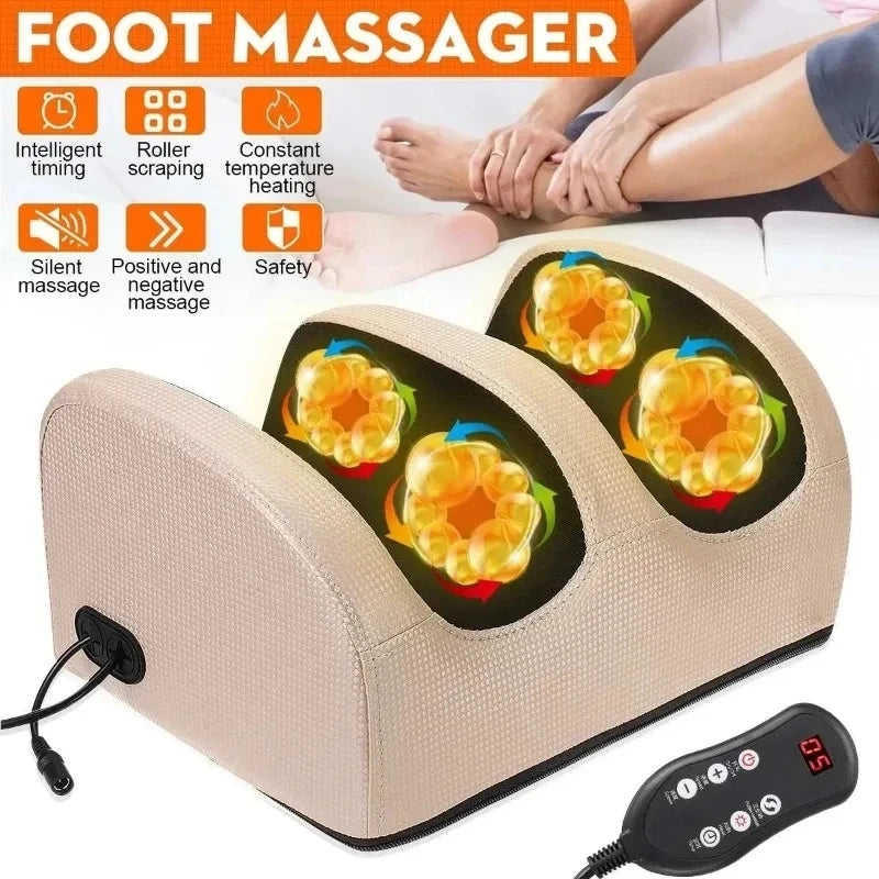 Massageador de Pés Elétrico com Aquecimento, Terapia de Compressão Quente, Shiatsu, Rolo de Amassamento para Relaxamento Muscular e Alívio da Fadiga - Máquina de Spa para Pés