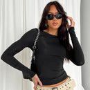 Camiseta de manga comprida feminina Primavera Outono Sólida Slim Fit Camisas casuais Pulôveres femininos Camiseta básica Y2k Roupas Streetwear Crop Tops