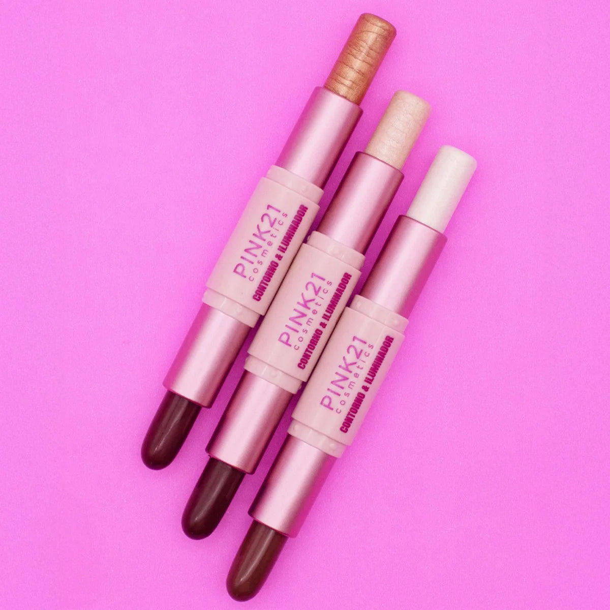 PINK 21- Brilho Natural e Efeito Definido PINK 2- em-1 Bastão Iluminador