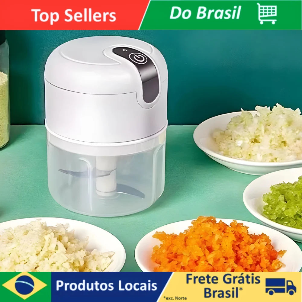 Mini Processador de Alimentos Elétrico Portátil 3 Lâminas USB 250 ml Bivolt