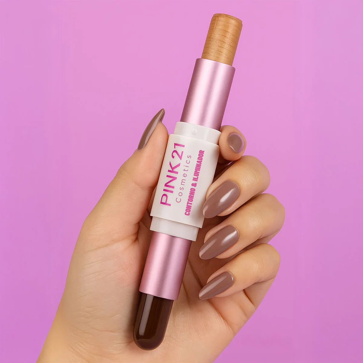 PINK 21- Brilho Natural e Efeito Definido PINK 2- em-1 Bastão Iluminador