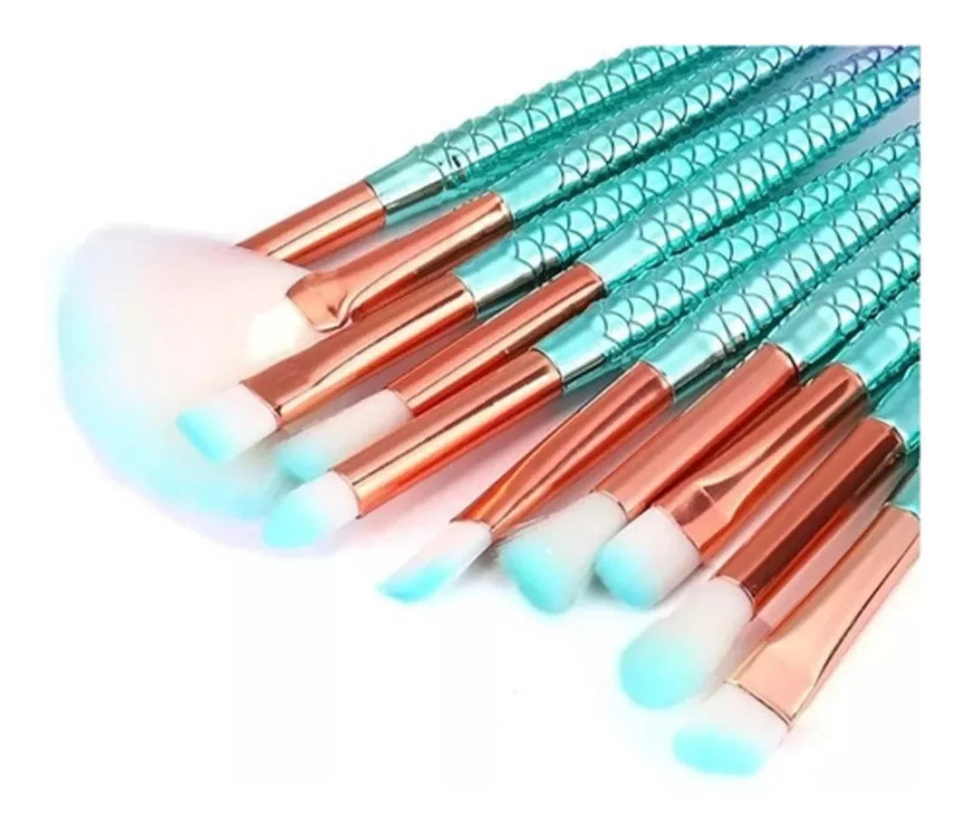 Kit de 10 Pincéis de Maquiagem Sereia Conjunto Completo