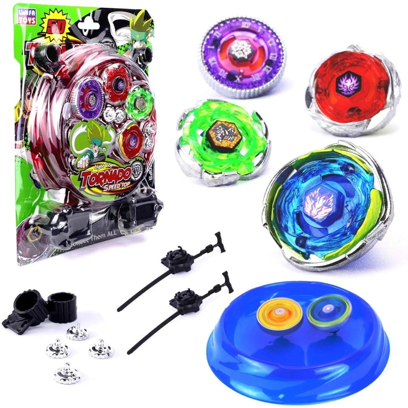 4 Kit Beyblade Metal Led + Lançador + Arena Promoção Brinquedo Lançador Tornado Blay Blade Luz