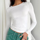 Camiseta de manga comprida feminina Primavera Outono Sólida Slim Fit Camisas casuais Pulôveres femininos Camiseta básica Y2k Roupas Streetwear Crop Tops